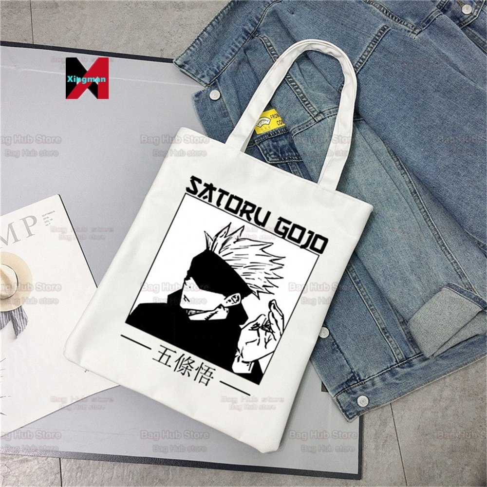 Anime Jujutsu Kaisen Gojo Satoru Yuji Itadori Shopping Bag Grocery Shopper Jute Bag Shopping Tote Bag Reusable Bolsa