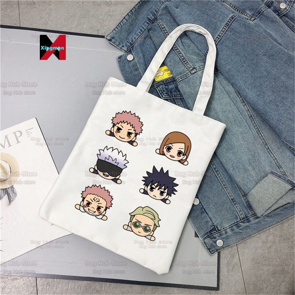 Anime Jujutsu Kaisen Gojo Satoru Yuji Itadori Shopping Bag Grocery Shopper Jute Bag Shopping Tote Bag Reusable Bolsa