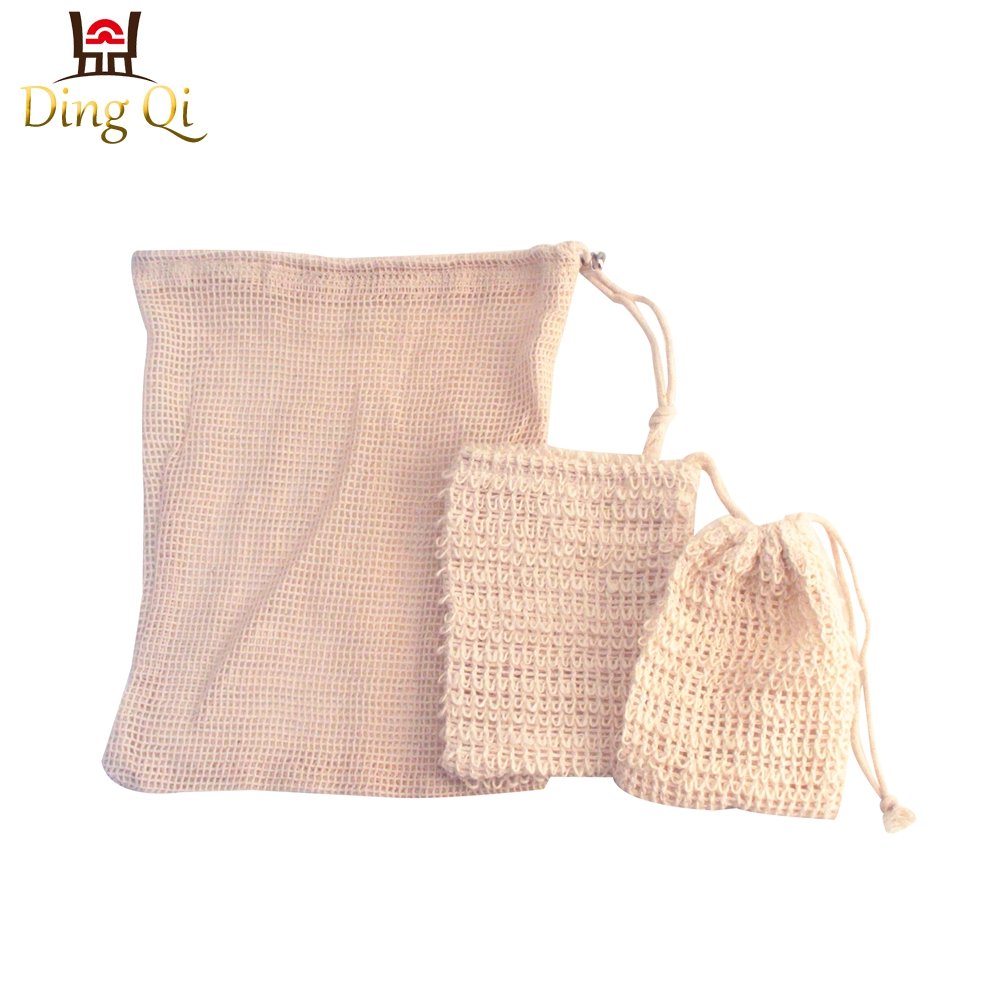 Colored reusable heavy duty natural fabric nylon net cotton drawstring mesh bag for fruits and vegetable