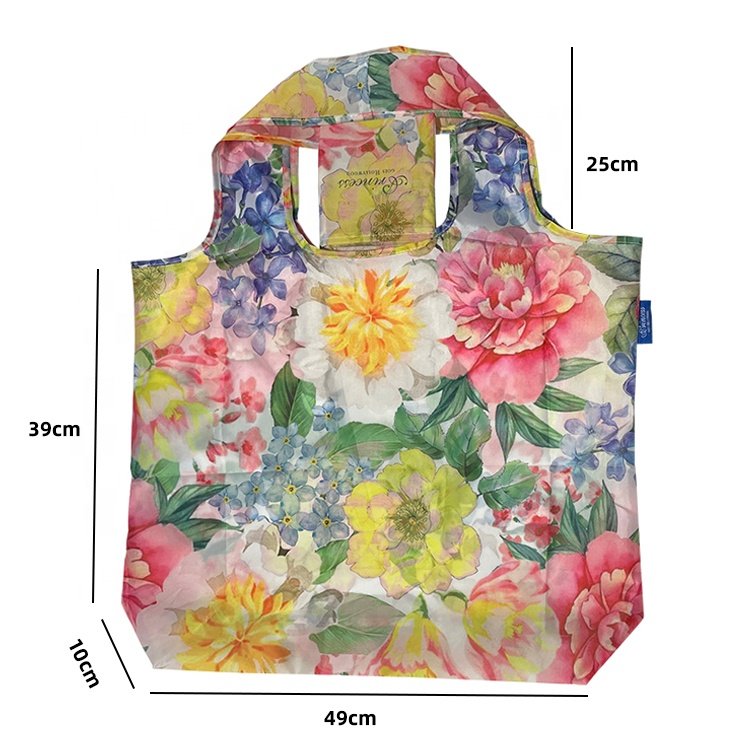 Easy Carry Portable Eco Reusable Pocket Tote Bag 190T 210D 210T Polyester Print Foldable Shopping Bag