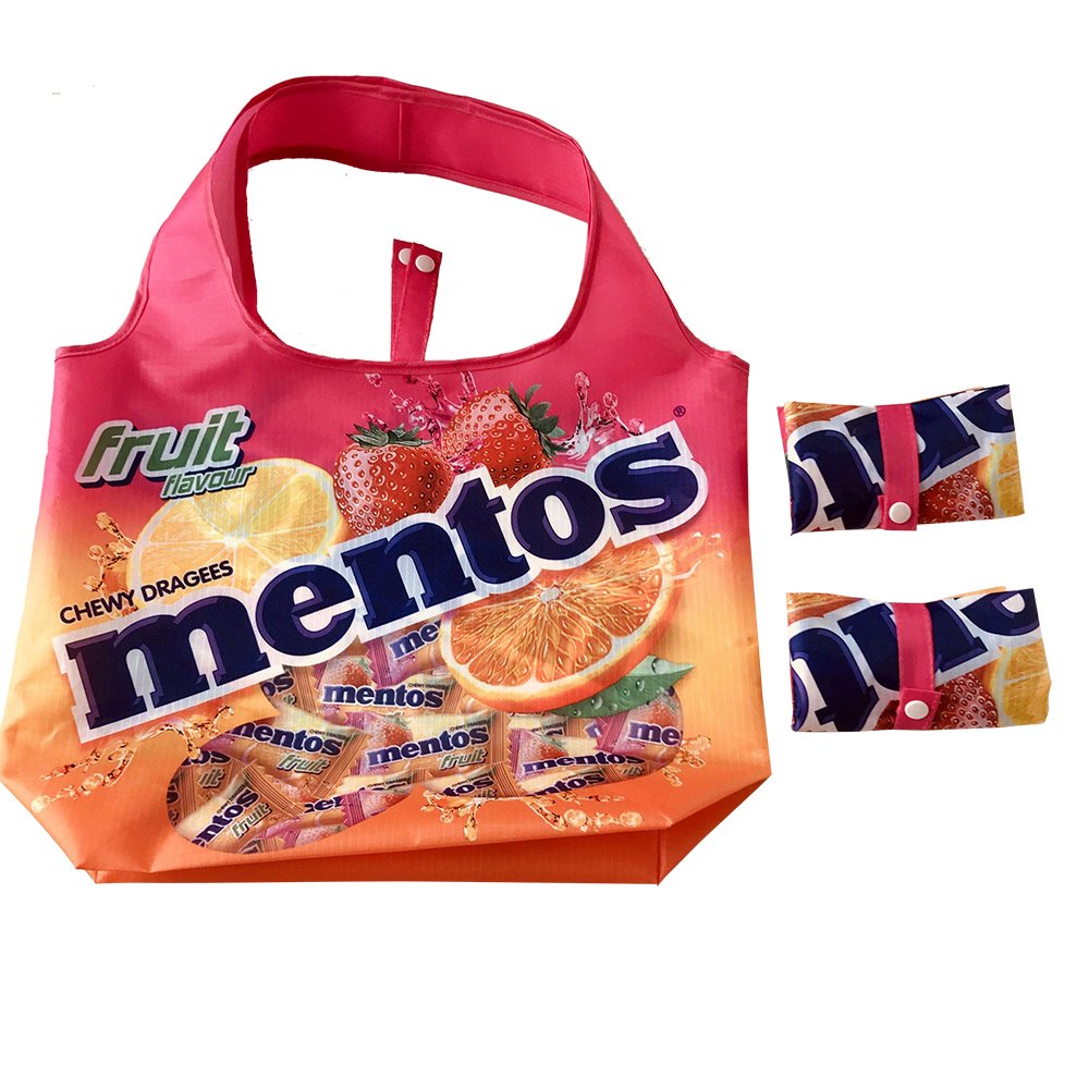 Easy Carry Portable Eco Reusable Pocket Tote Bag 190T 210D 210T Polyester Print Foldable Shopping Bag