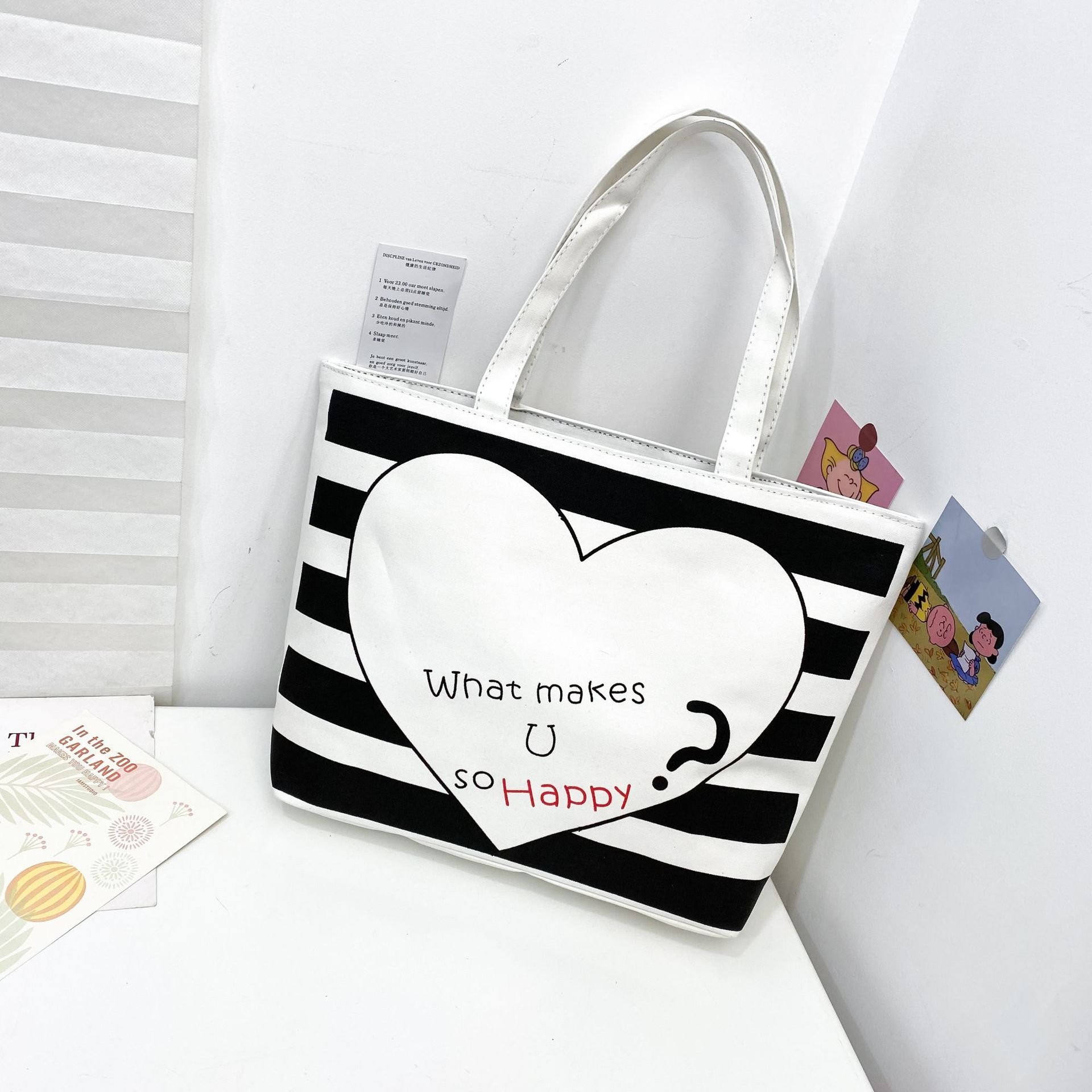 wholesale large capacity cute shopping bag vintage outdoor women's canvas tote bag with pocket and zipper