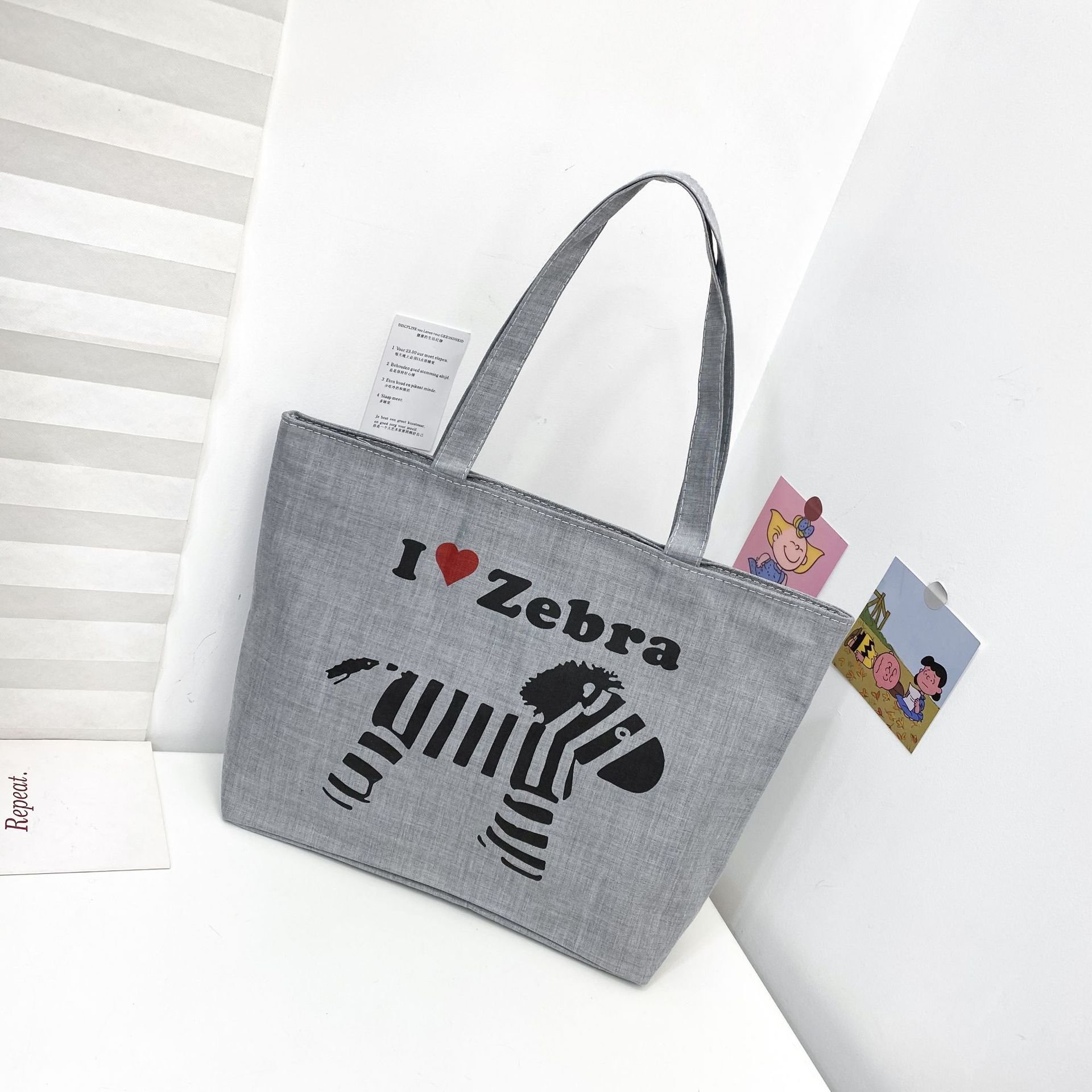 wholesale large capacity cute shopping bag vintage outdoor women's canvas tote bag with pocket and zipper