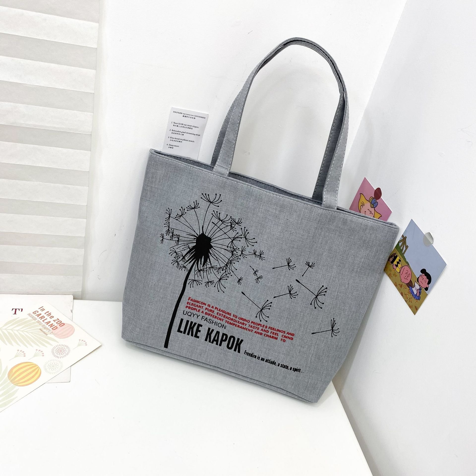wholesale large capacity cute shopping bag vintage outdoor women's canvas tote bag with pocket and zipper