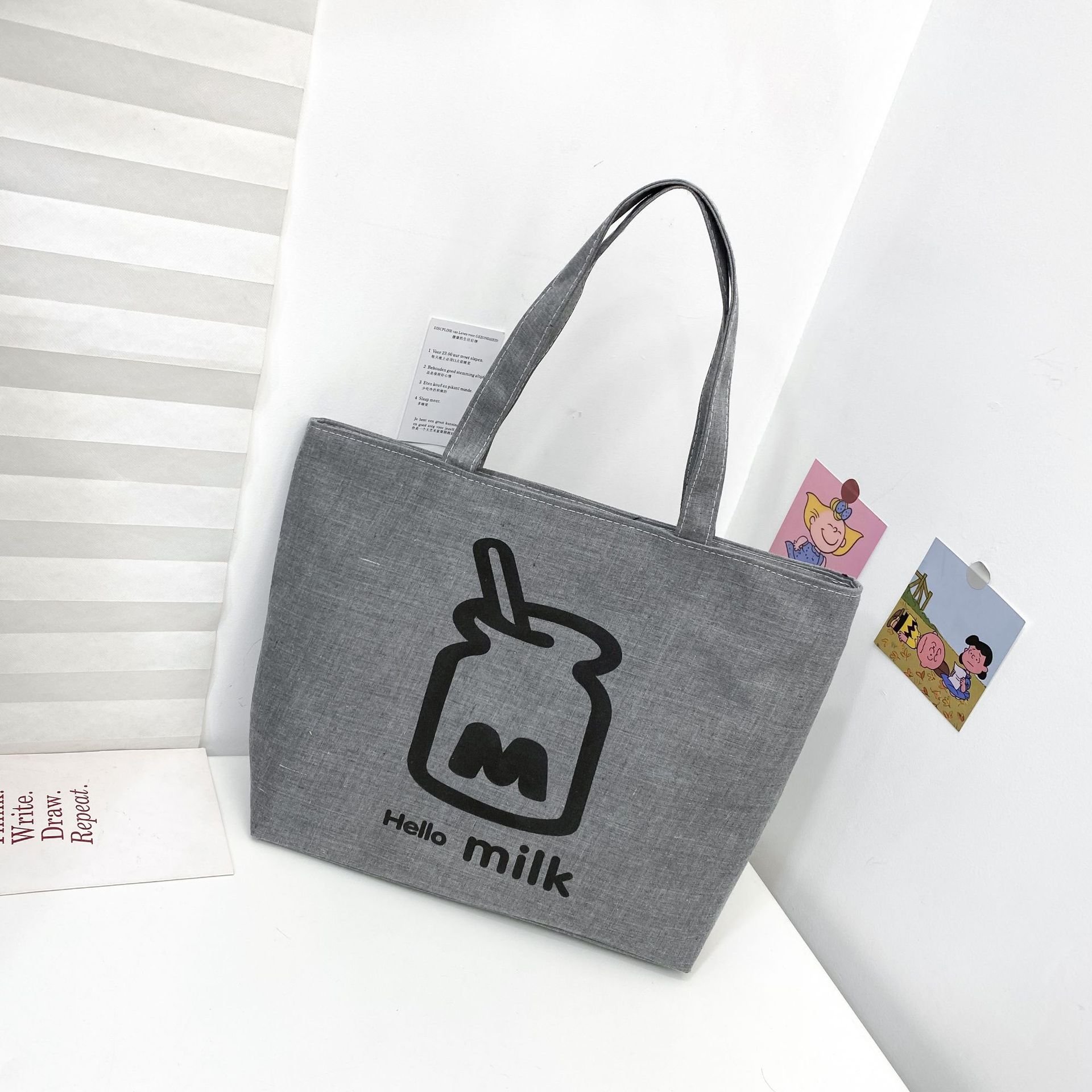 wholesale large capacity cute shopping bag vintage outdoor women's canvas tote bag with pocket and zipper