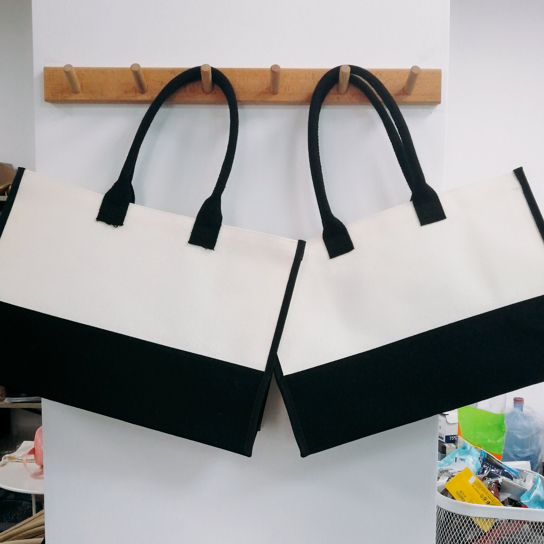 eco friendly large durable white black cotton tote bag custom logo printed gifted groceries shopping cotton canvas shoppingbags