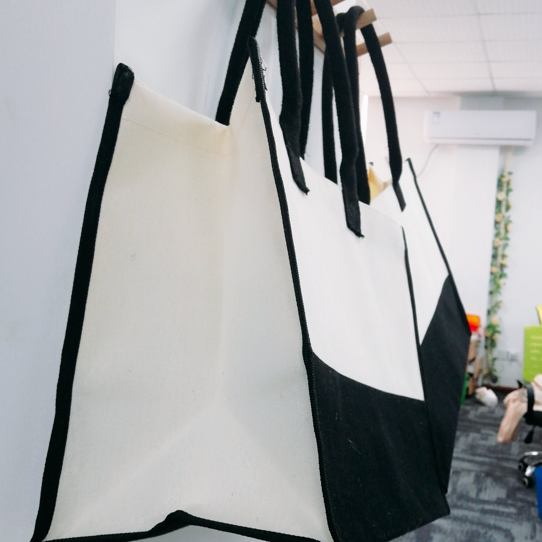 eco friendly large durable white black cotton tote bag custom logo printed gifted groceries shopping cotton canvas shoppingbags