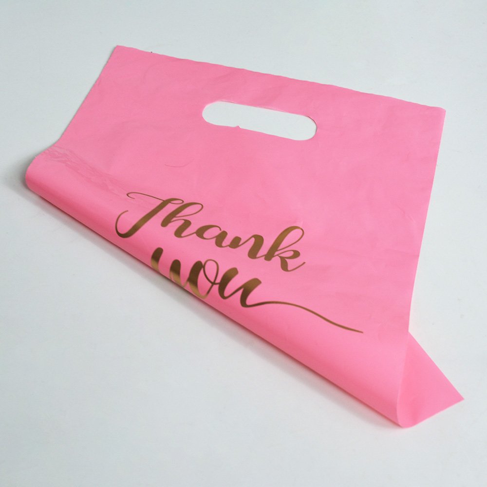 Factory price custom logo printed retail black pink plastic small business supermarket packaging shopping bag thank you bags