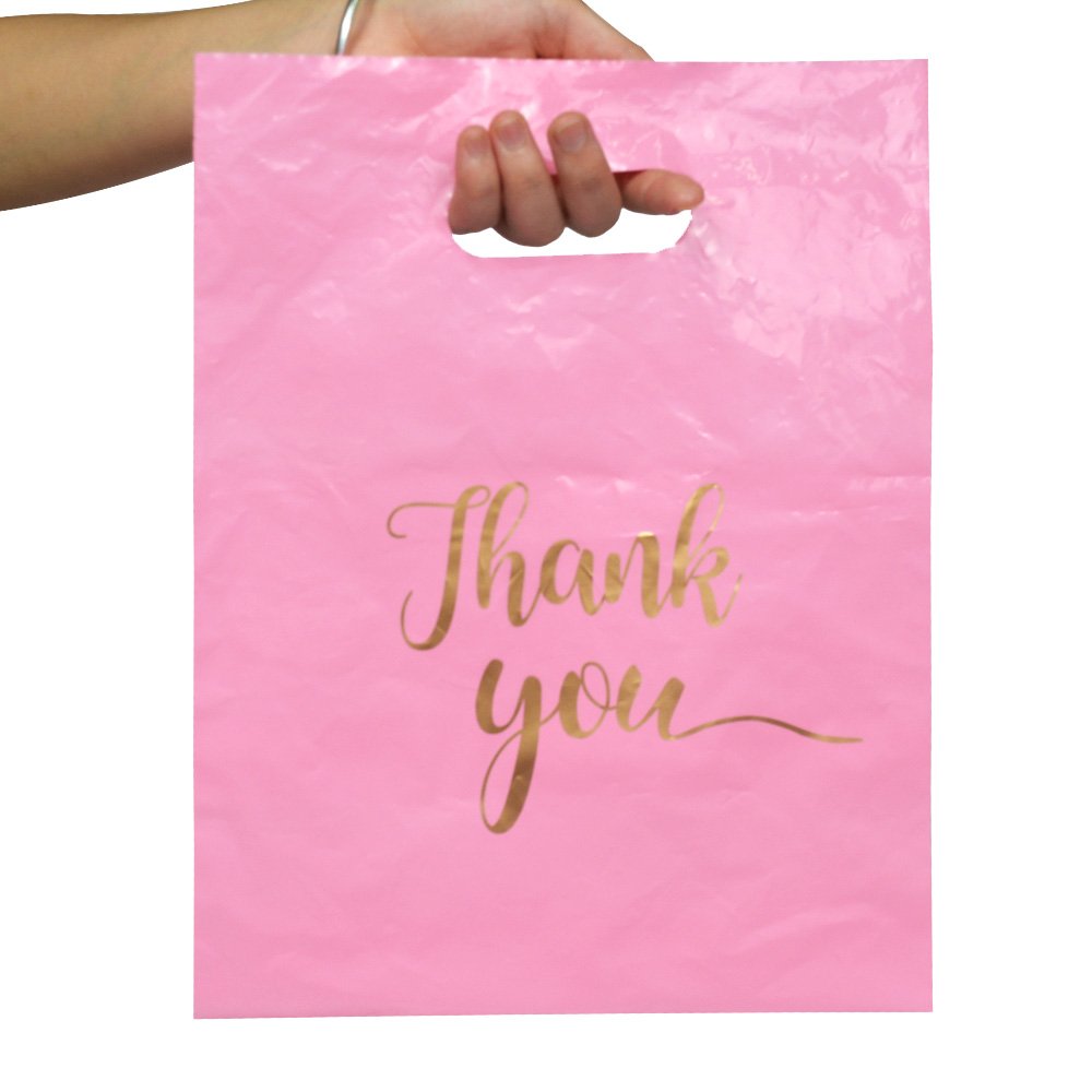 Factory price custom logo printed retail black pink plastic small business supermarket packaging shopping bag thank you bags