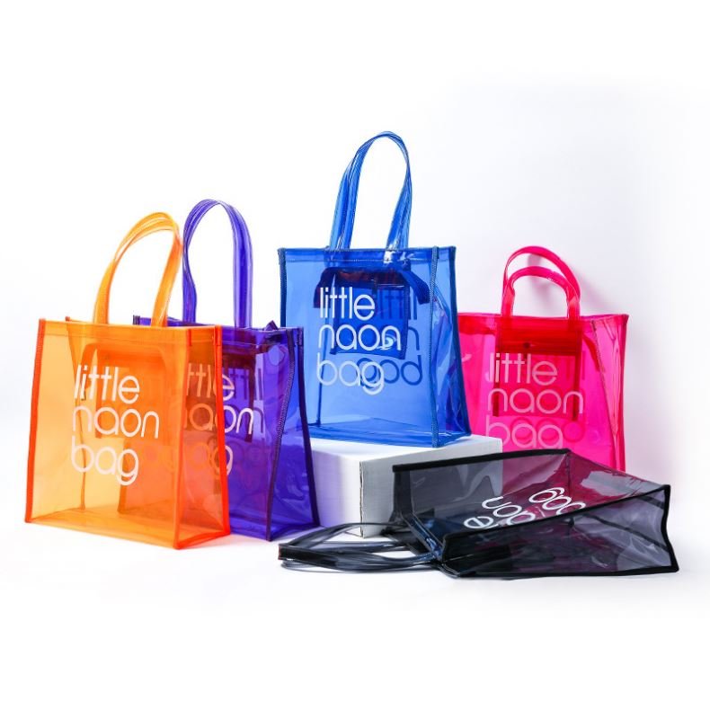 Custom Logo Clear Transparent Waterproof PVC Tote Bag Jelly Shopping bag with Zipper and Pocket