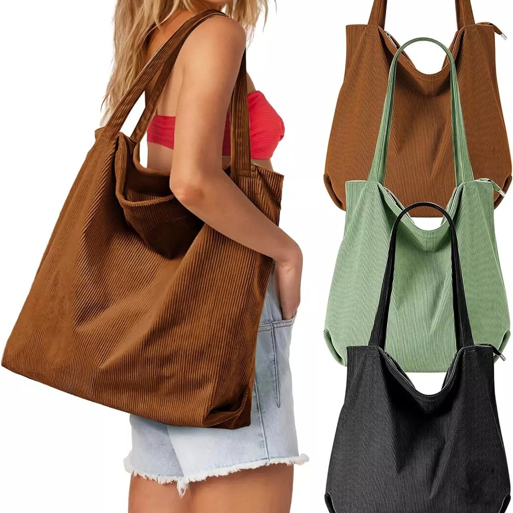 Wholesale Women Corduroy Tote Bag Large Shoulder Hobo Bags Casual Handbags Shopping Bag With Zipper