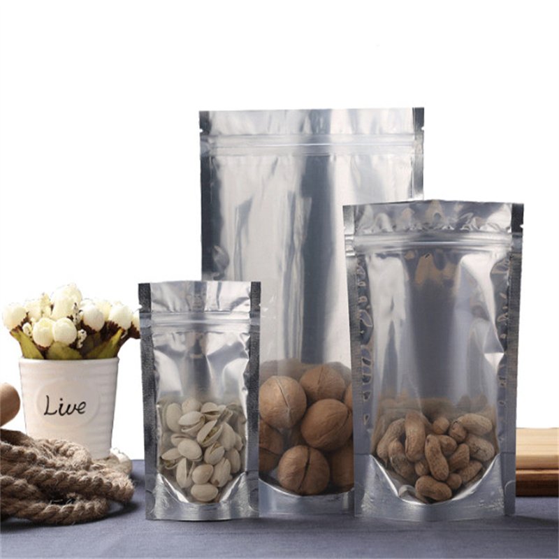 Free Samples Clear Front and Silver Back Zip Lock Aluminium Foil Pouch Food Packaging Stand up Bags