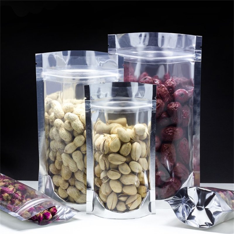 Free Samples Clear Front and Silver Back Zip Lock Aluminium Foil Pouch Food Packaging Stand up Bags