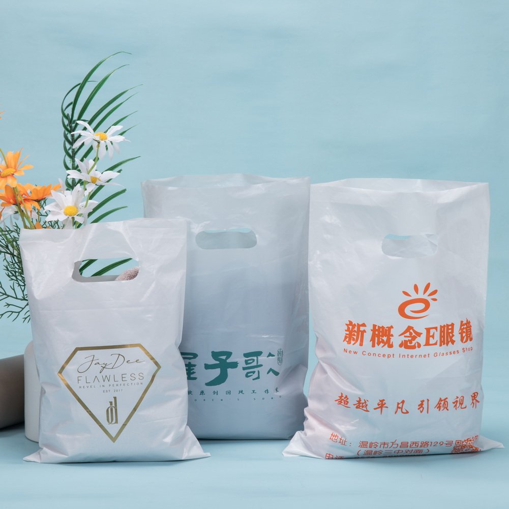 Custom manufacturer thank you clear printing packaging bags handle big small carrier plastic package shopping bags with logo