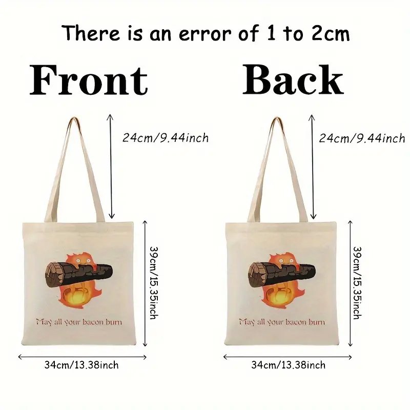1 pc May All Your Bacon Burn pattern Tote Canvas Personalized Shoulder Bag For Travel Women's Reusable Shopping Bag