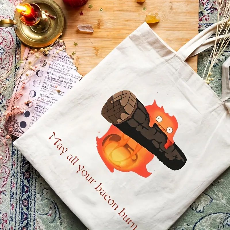 1 pc May All Your Bacon Burn pattern Tote Canvas Personalized Shoulder Bag For Travel Women's Reusable Shopping Bag