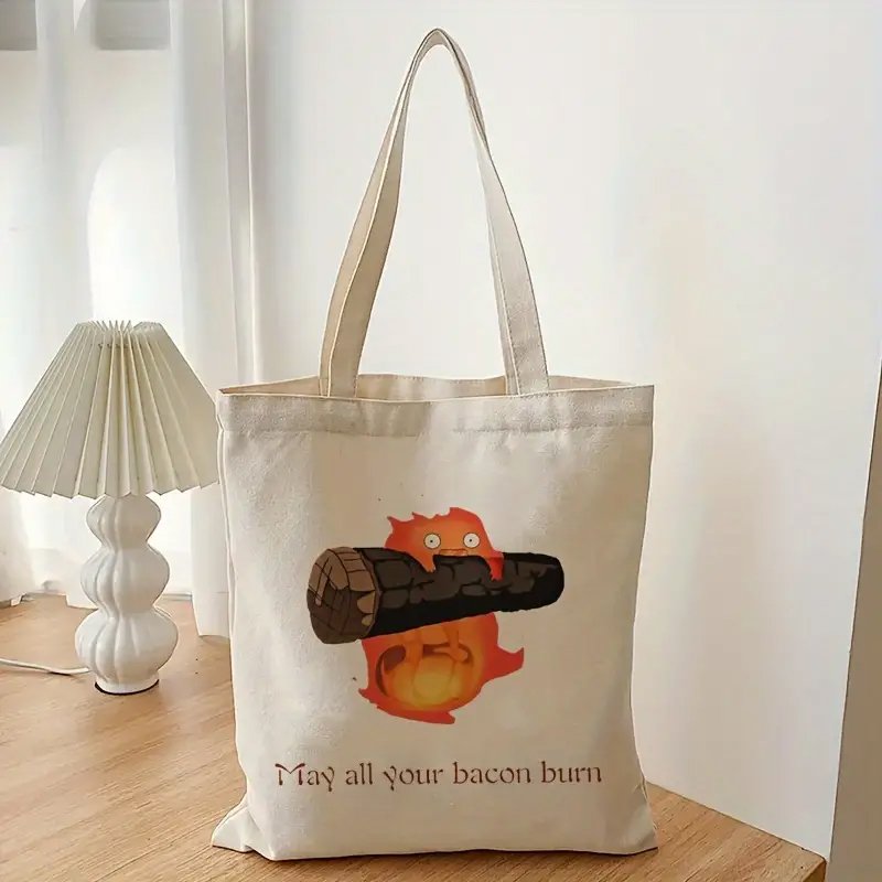 1 pc May All Your Bacon Burn pattern Tote Canvas Personalized Shoulder Bag For Travel Women's Reusable Shopping Bag