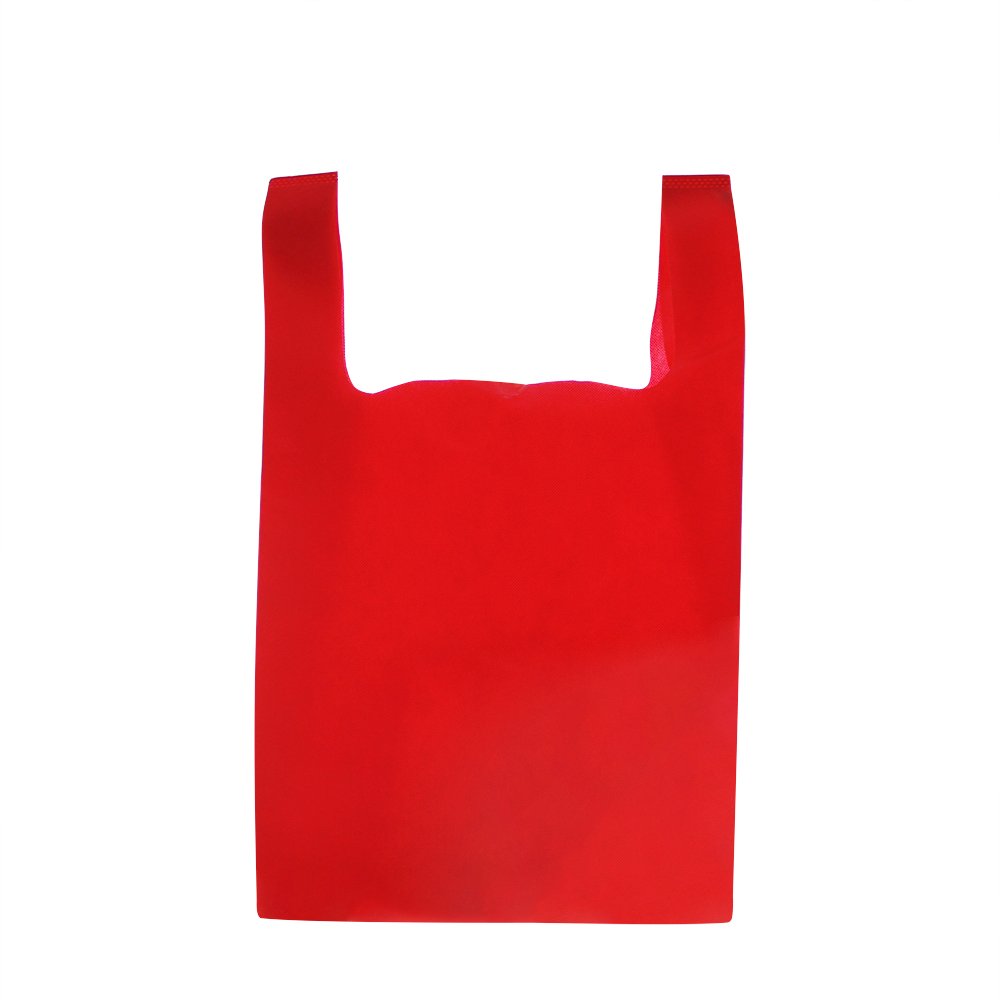 Hot Sale Solid Color Eco-Friendly T-Shirt W-Cut Shopping Bag Reusable Supermarket Handbag Spunbond T-Shirt Bag