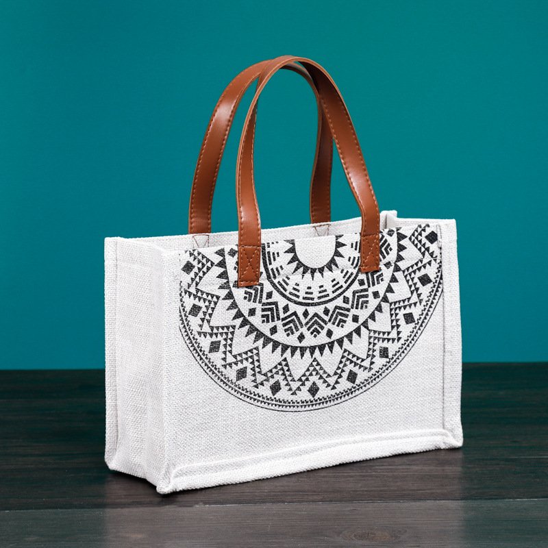 eco friendly PU handle luxury high quality custom logo white Burlap gifted shopping jute bags laminated bags shopping bags