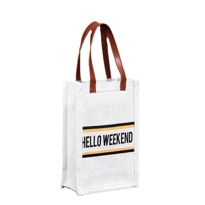 eco friendly PU handle luxury high quality custom logo white Burlap gifted shopping jute bags laminated bags shopping bags