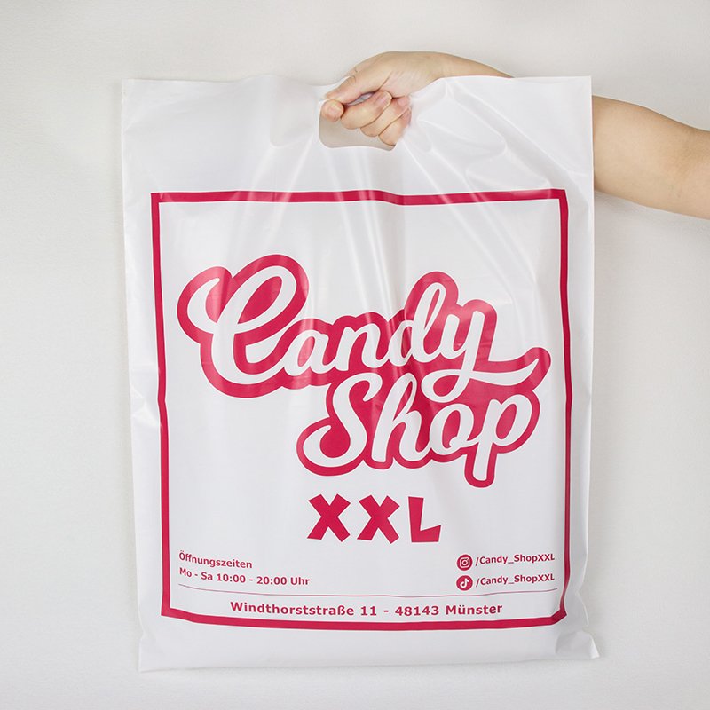 Custom Red Plastic Printed Logo Waterproof Reusable Retail Luxury Clothing Die cut Shopping Bag With Handle