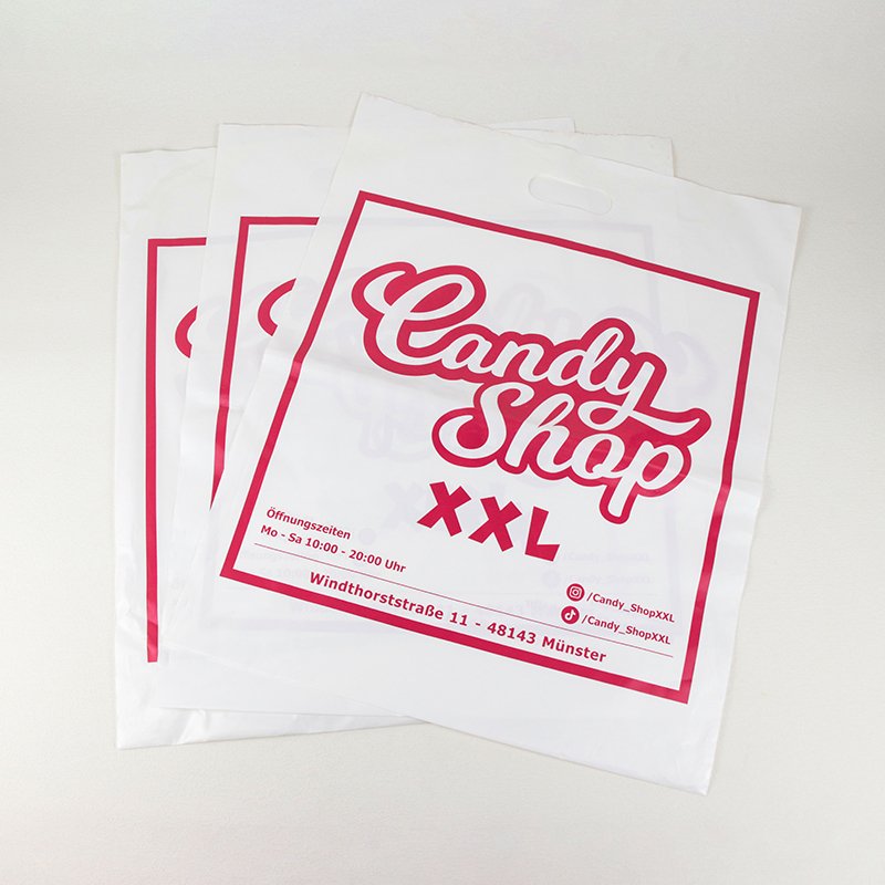 Custom Red Plastic Printed Logo Waterproof Reusable Retail Luxury Clothing Die cut Shopping Bag With Handle