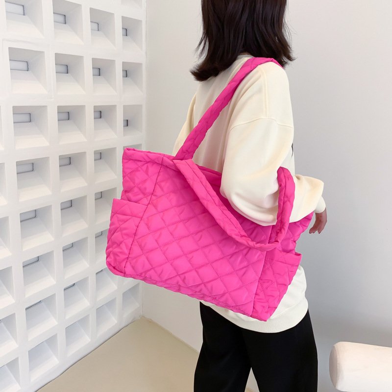 classic argyle pattern custom logo shopping bags padding quilted handbag women's tote bag