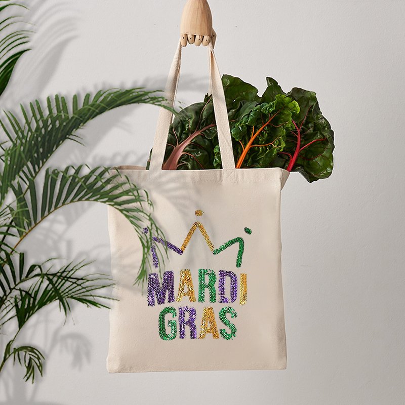 1 pc Mardi Gra pattern Tote Canvas Personalized Shoulder Bag For Travel Women's Reusable Shopping Bag With Logo
