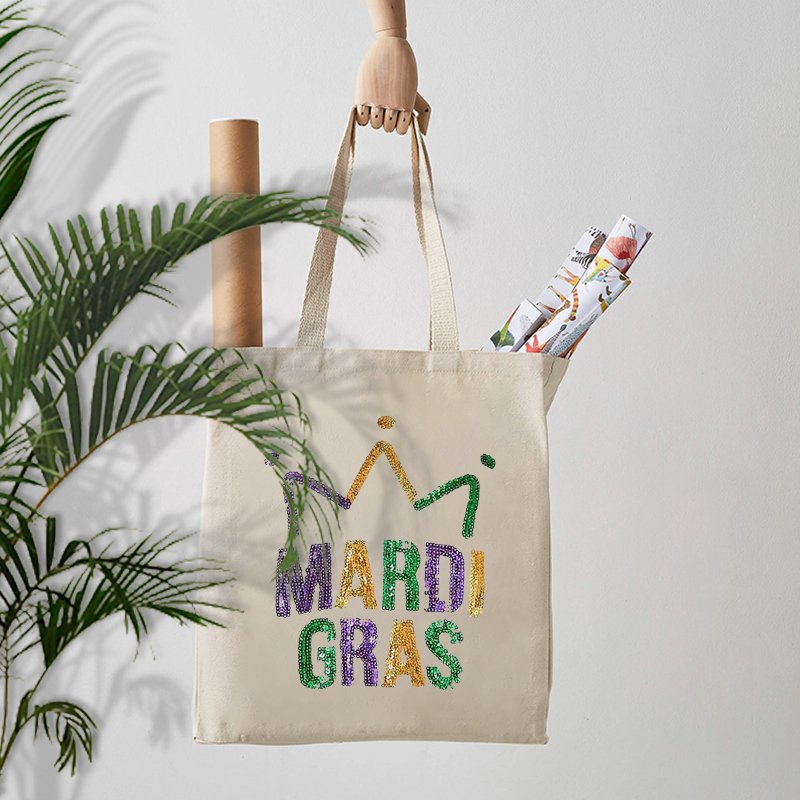 1 pc Mardi Gra pattern Tote Canvas Personalized Shoulder Bag For Travel Women's Reusable Shopping Bag With Logo