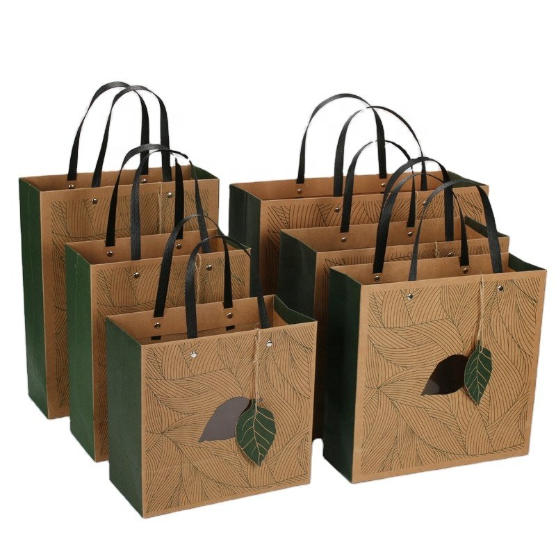 Custom printed biodegradable gift shopping bags with handle,packaging brown kraft paper bag