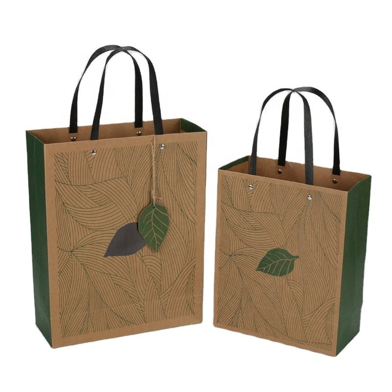 Custom printed biodegradable gift shopping bags with handle,packaging brown kraft paper bag