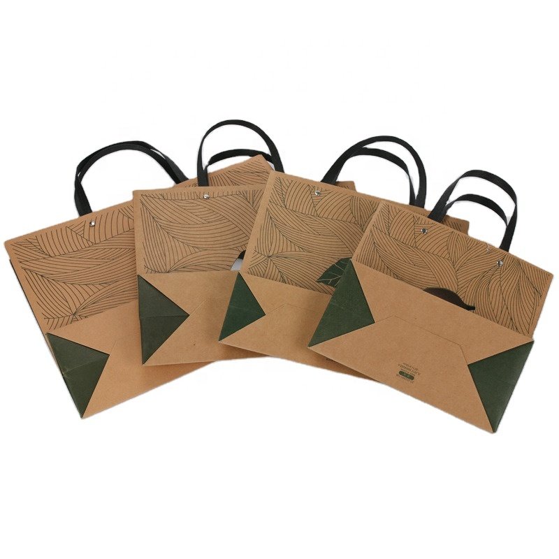 Custom printed biodegradable gift shopping bags with handle,packaging brown kraft paper bag
