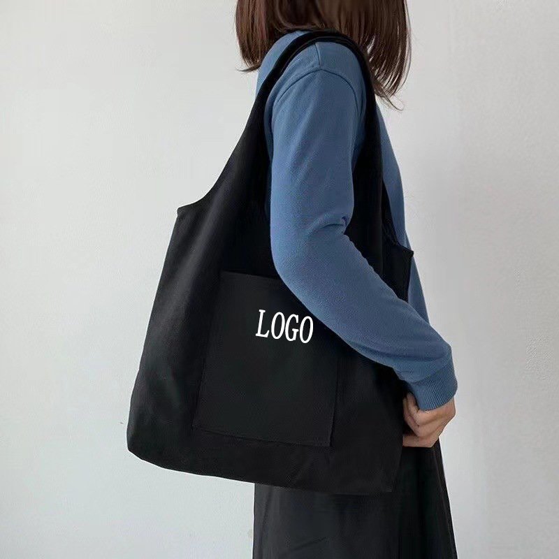 Factory Custom Logo Print Plain Reusable Big Outer Pouch Cotton Canvas Shopping Tote Bag custom With Pocket for women