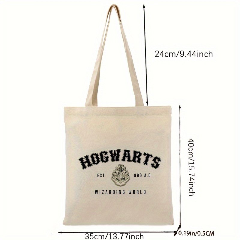 1pc Install Hogwarts Magic World pattern Tote Canvas Personalized Shoulder Bag For Travel Women's Reusable Shopping Bag