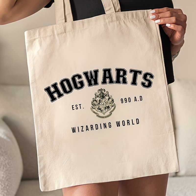 1pc Install Hogwarts Magic World pattern Tote Canvas Personalized Shoulder Bag For Travel Women's Reusable Shopping Bag