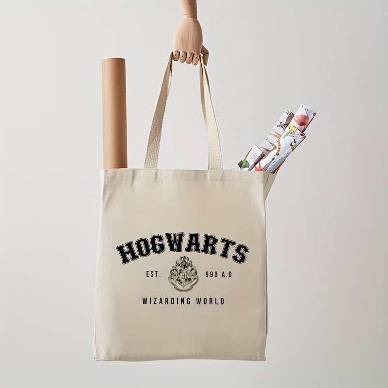 1pc Install Hogwarts Magic World pattern Tote Canvas Personalized Shoulder Bag For Travel Women's Reusable Shopping Bag