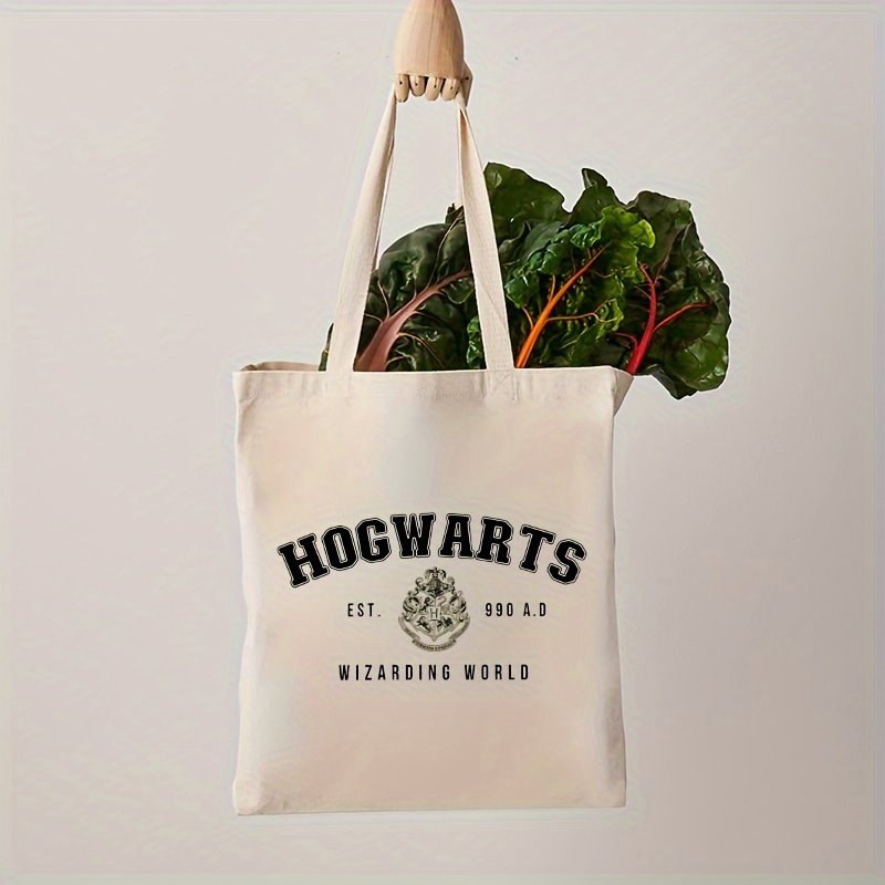 1pc Install Hogwarts Magic World pattern Tote Canvas Personalized Shoulder Bag For Travel Women's Reusable Shopping Bag
