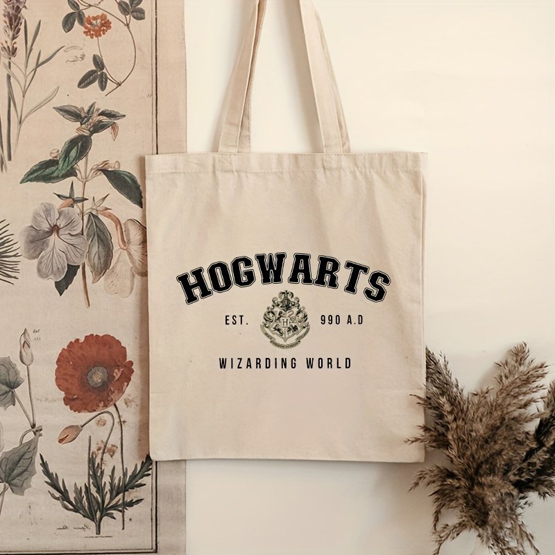 1pc Install Hogwarts Magic World pattern Tote Canvas Personalized Shoulder Bag For Travel Women's Reusable Shopping Bag