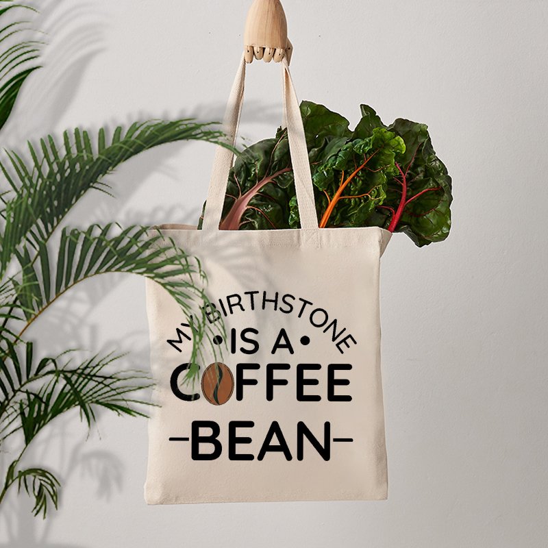 1 pc My Birthstone is Coffee Bean pattern Tote Canvas Personalized Shoulder Bag For Travel Women's Reusable Shopping Bag