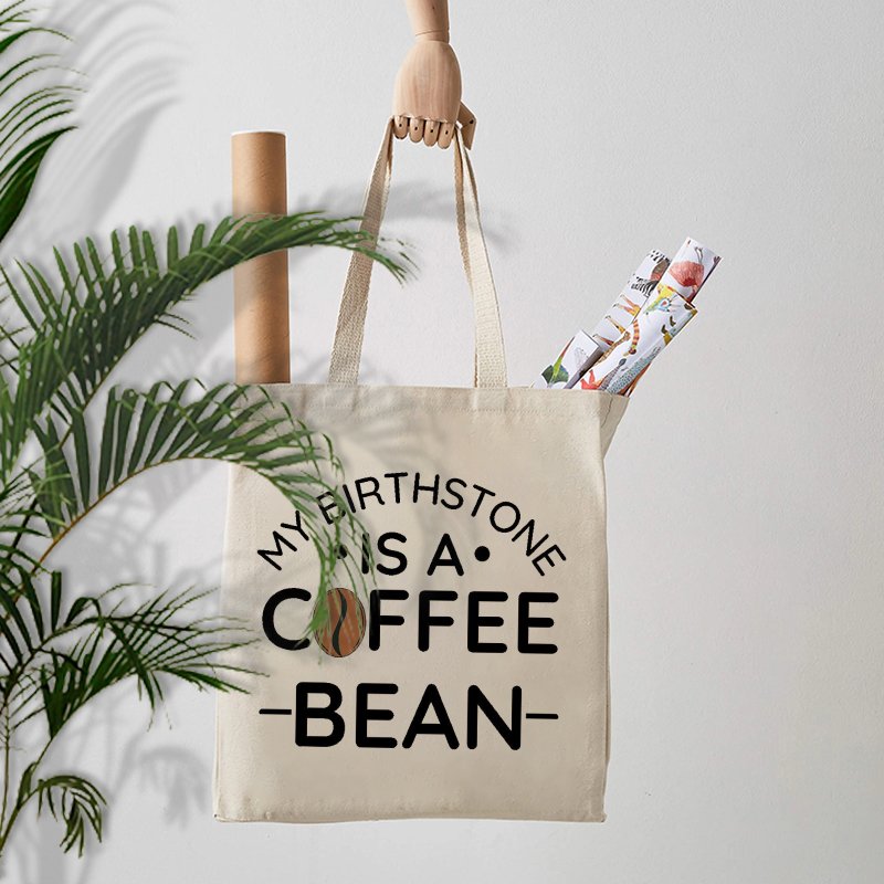 1 pc My Birthstone is Coffee Bean pattern Tote Canvas Personalized Shoulder Bag For Travel Women's Reusable Shopping Bag