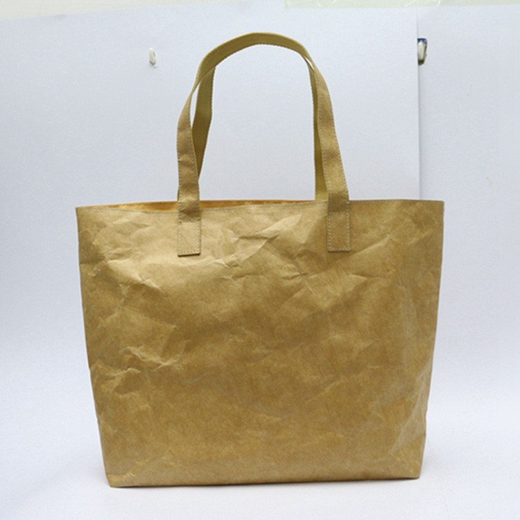 Wholesale brown paper tyvek tote shopping bags with lining and inner pocket