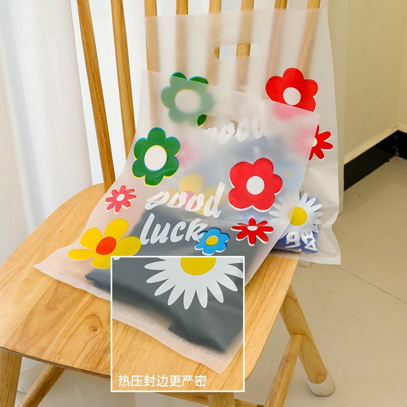customized cheap printed packing shopping bags LDPE fold over die cut handle custom retail merchandise plastic bags