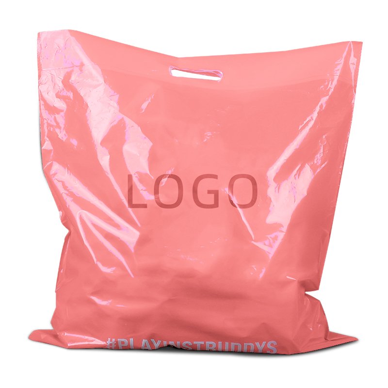 Customized Logo Printed Shop Boutique Gifts Die Cut Handle Bag, Stocking Sizes Reusable Carry Bag Foldable Plastic Shopping Bag