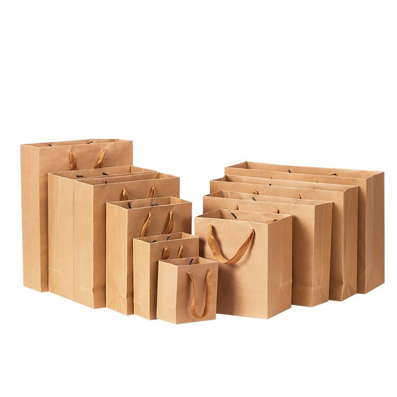 Recycled custom printed Handle Food shopping Gift Kraft Brown Paper Bags with your own logo