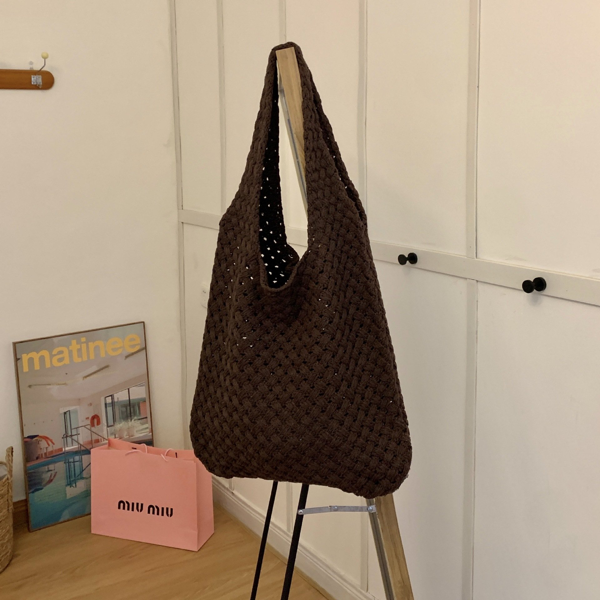 Custom Fashion New Design Casual Large capacity Hollow Mesh Knitted Bag Reusable Tote Shopping Bags For Women
