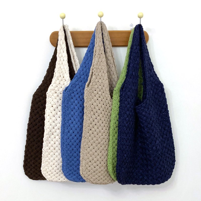 Custom Fashion New Design Casual Large capacity Hollow Mesh Knitted Bag Reusable Tote Shopping Bags For Women