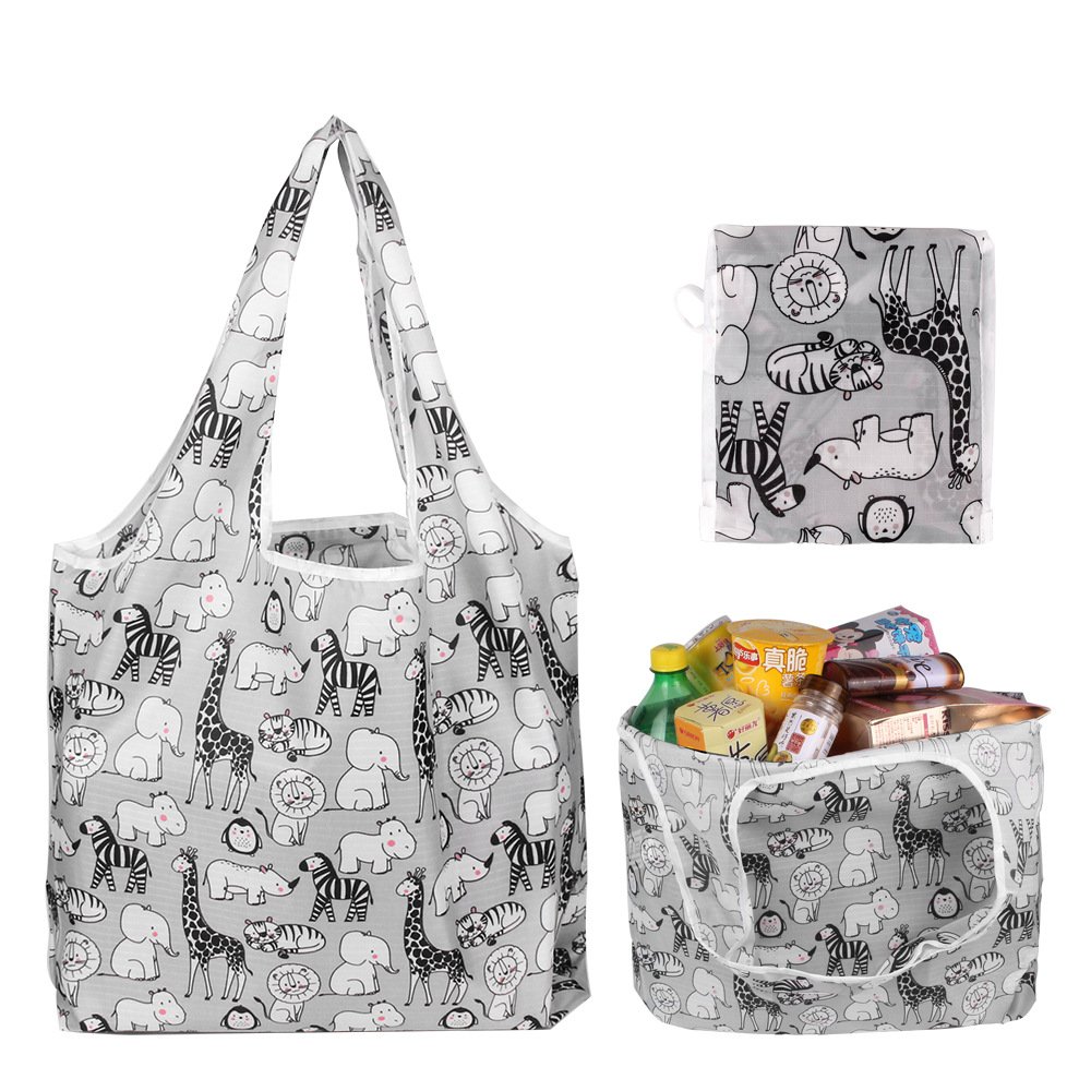 RPET Reusable Foldable Shopping Bags Grocery Bags with Pouch Bulk Ripstop Waterproof Machine Washable