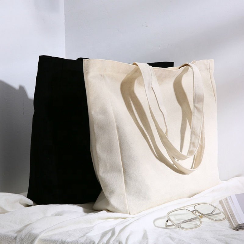 Wholesale Custom Reusable Printed Logo Supermarket Letter Pattern Cotton Canvas Grocery Shopping Tote Bags For Daily Use