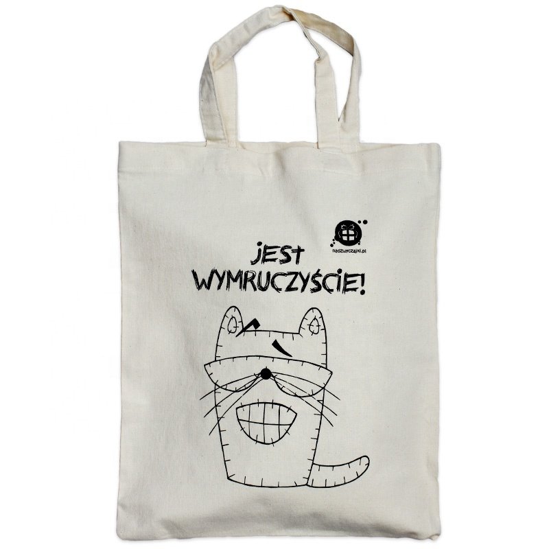 Unisex Small Cotton Calico Shopping Bag with Custom Zipper Closure PVC Lining Decorative Straps Letter for Wholesale Shopping