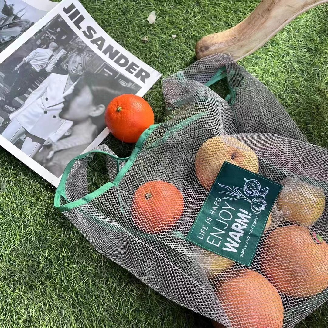 Customize Logo Printing Small Eco Friendly Reusable Grocery Tote Bags Produce Polyester mesh Shopping Bag